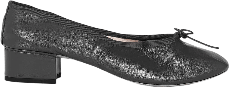 Porselli Ballet Pumps Block Heel - Black Nappa