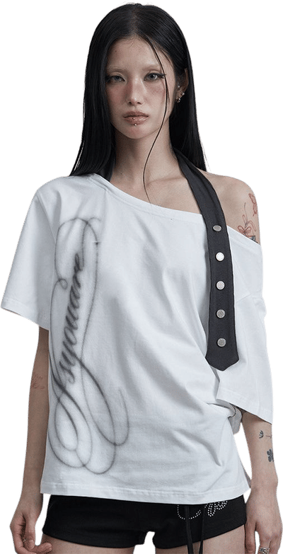 Belted Halter Off Shoulder Tee