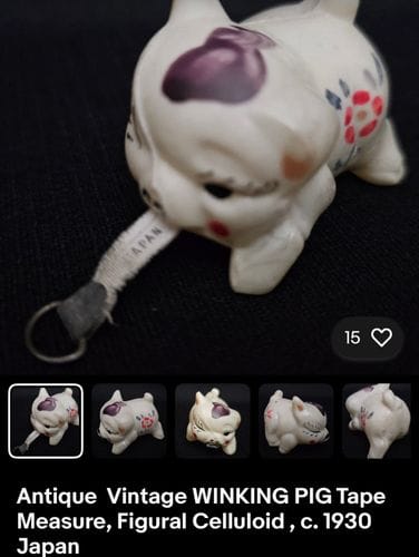 Vintage Celluloid Winking Pig Tape Measure