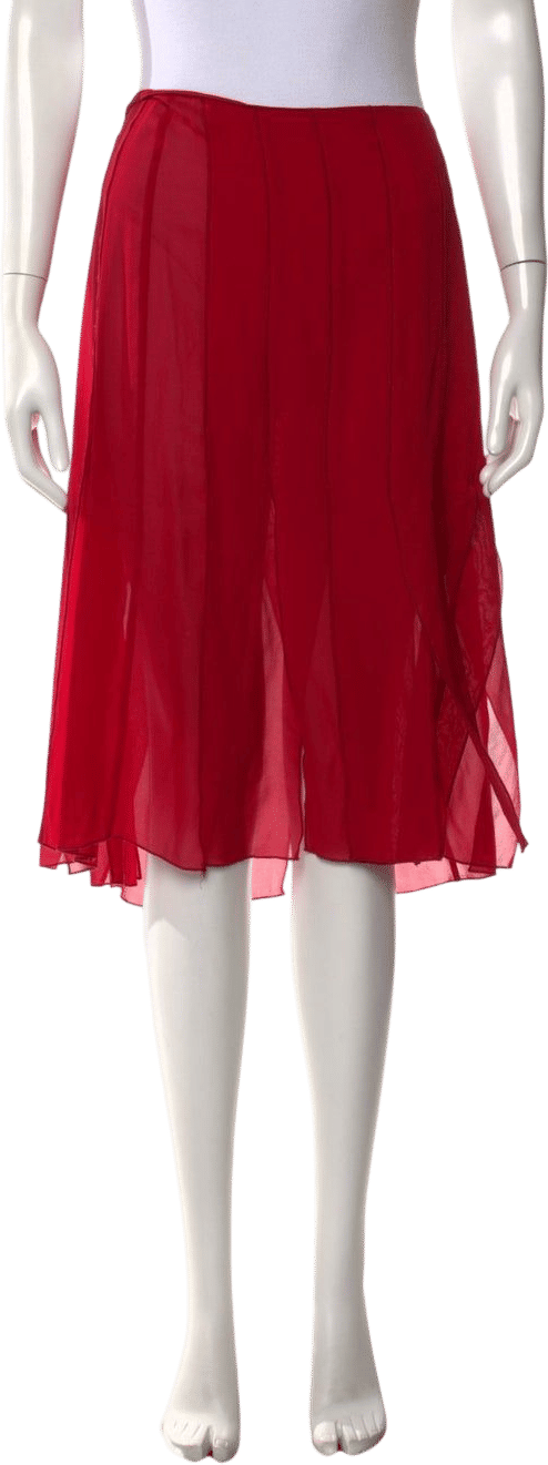 Vintage Red Silk Midi Skirt