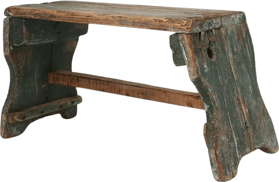 Industrial green wooden stool with nice patina, France 1900