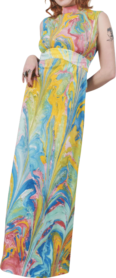 1970s Don Luis Marble Print Dress S/M