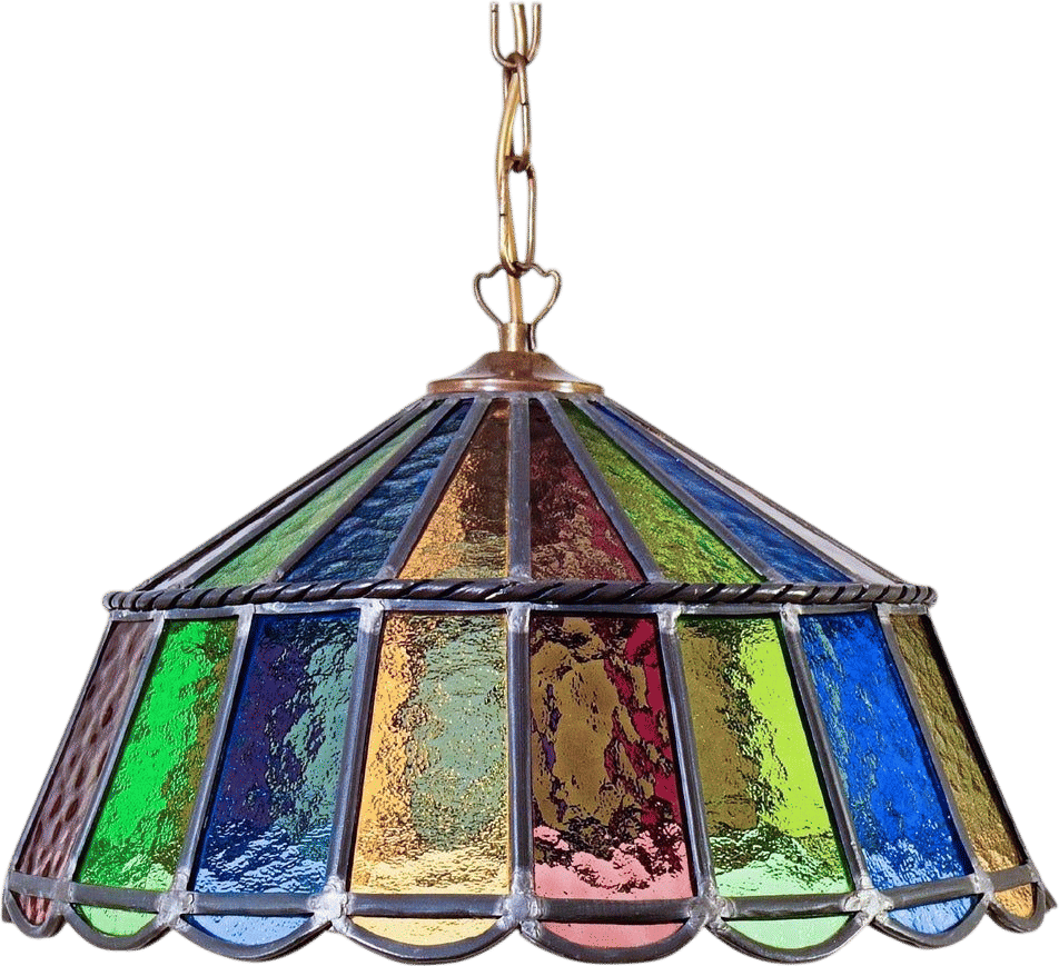 1970s Brutalist Stained Glass Pendant Lamp by Ferro Art