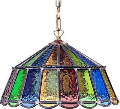 1970s Brutalist Stained Glass Pendant Lamp