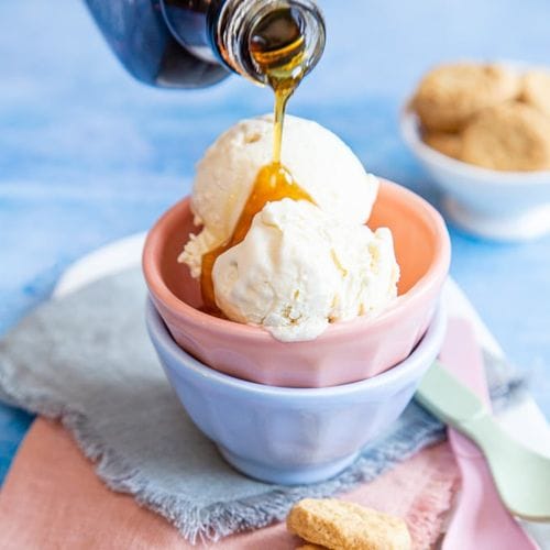 maple syrup on vanilla icecream