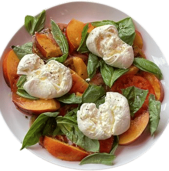 burrata, tomato, basil and nectarine salad