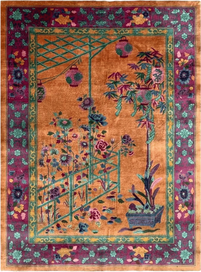 Early 20th Century Art Deco Chinese Oriental Rug