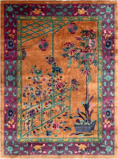Early 20th Century Art Deco Chinese Oriental Rug