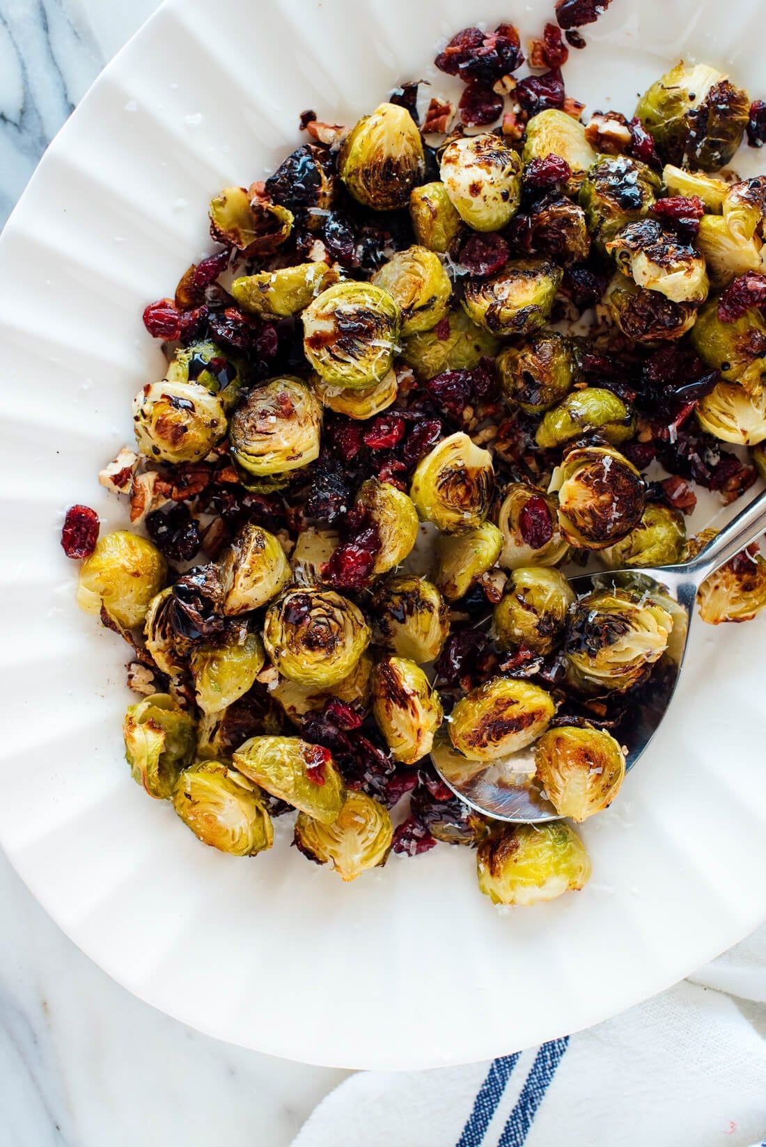 Balsamic Roasted Brussels Sprouts with Cranberries & Pecans Recipe