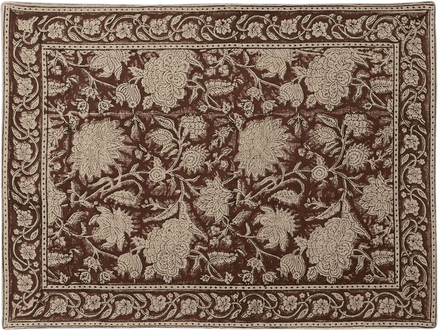 Indian Rose Block-Printed Linen Placemats & Napkins