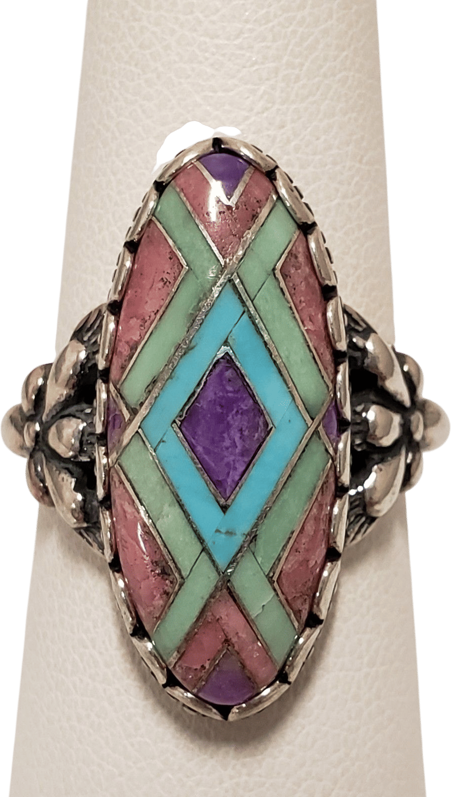 Multicolored stone silver Ring (size 8)