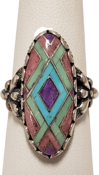 Vintage Multicolored Stone Silver Ring