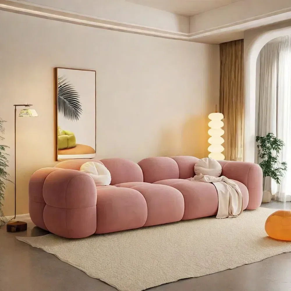 Pink Jelly Fabric Sofa 