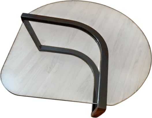 Large 1980s vintage modern floating glass and steel frame coffee table