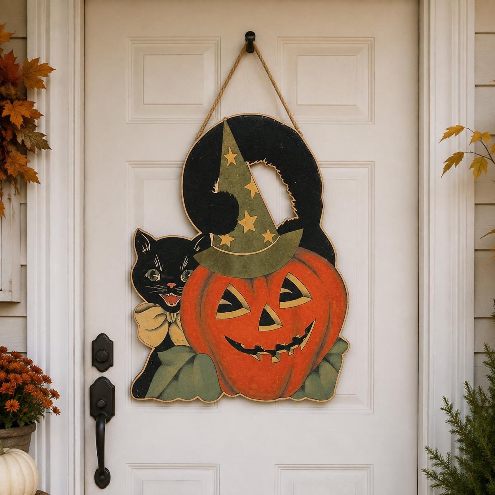 Pumpkin and Cat Halloween Door Hanger