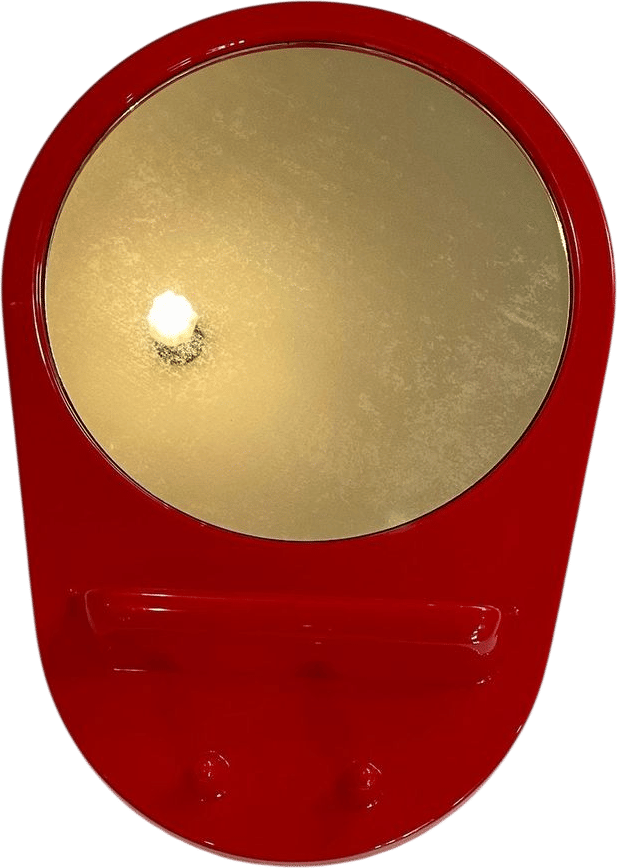 Danish Space Age Red Plastic Mirror with Hooks