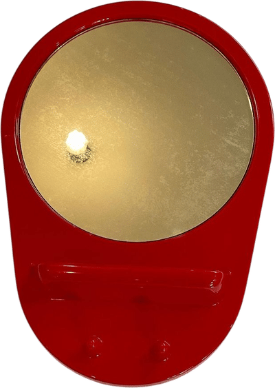 Danish Space Age Red Plastic Mirror with Hooks