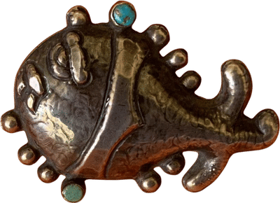 Vintage Mexican Sterling Silver and Turquoise Fish Brooch