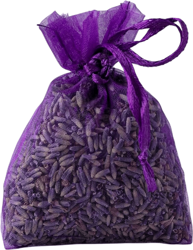 Lavender bag in a face mask while using festival portaloos