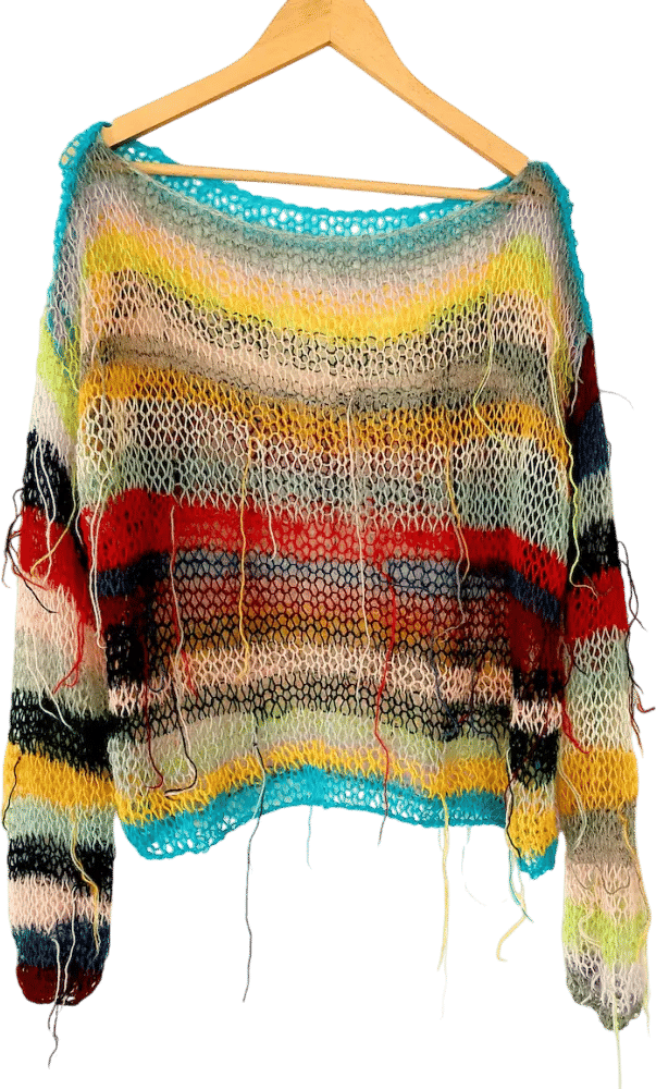 Colorful Mesh Knit Sweater, Striped Festival Jumper, Open Knit Fishnet Pullover, Loose Boho Rainbow Top, Sheer Summer Grunge Knitwear - Etsy