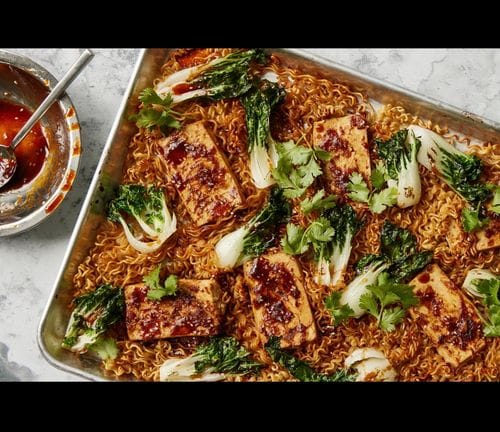 Crispy Sheet-Pan Noodles With Glazed Tofu Recipe