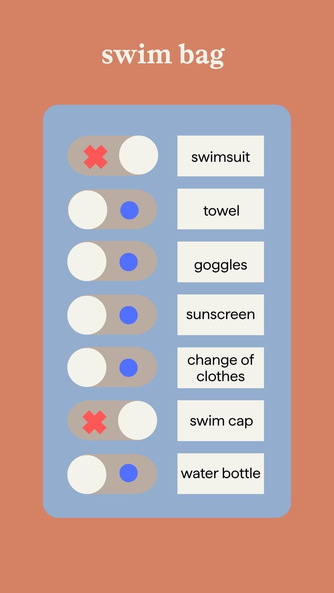 Swim Bag Keychain List