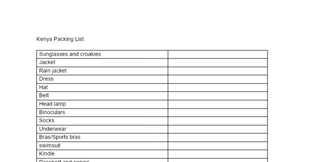 Kenya Packing List