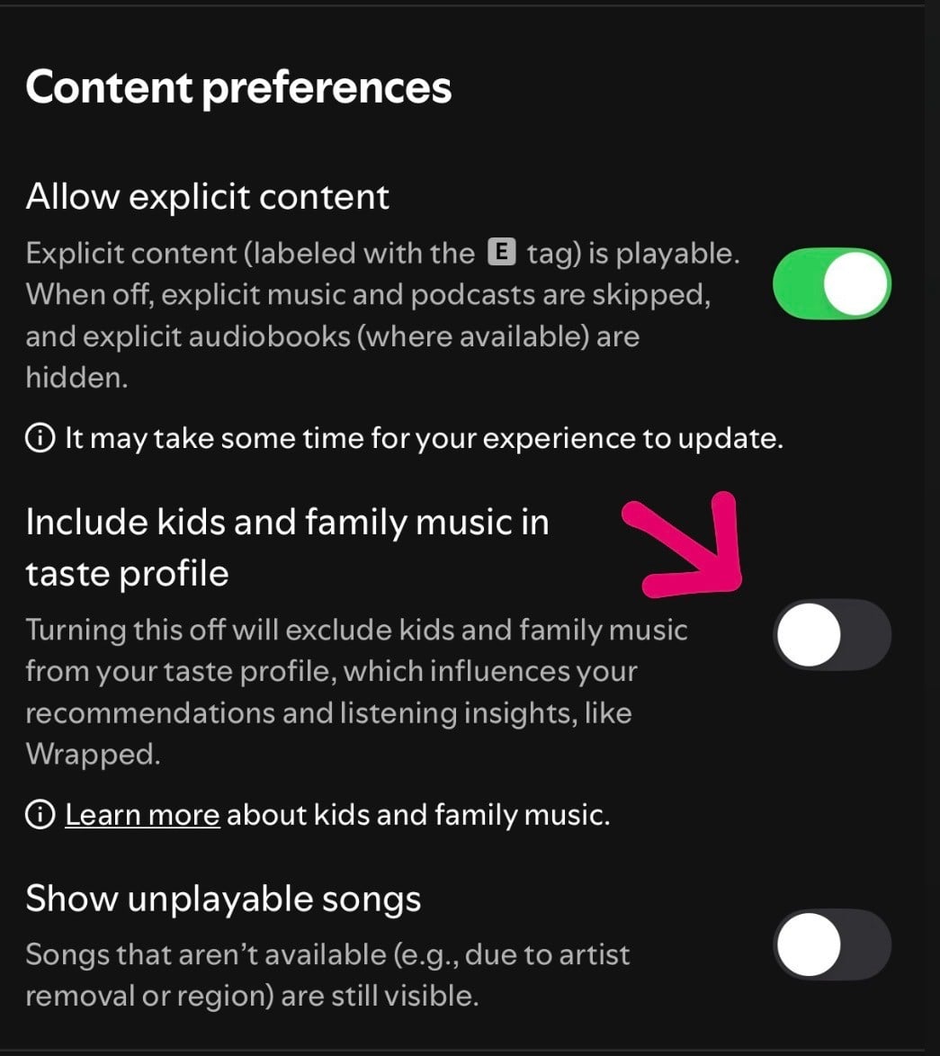 Spotify 'Exclude from Taste Profile'