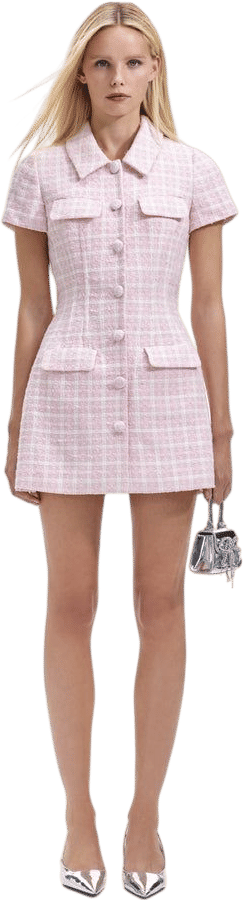 Pink Boucle Checked Mini Dress