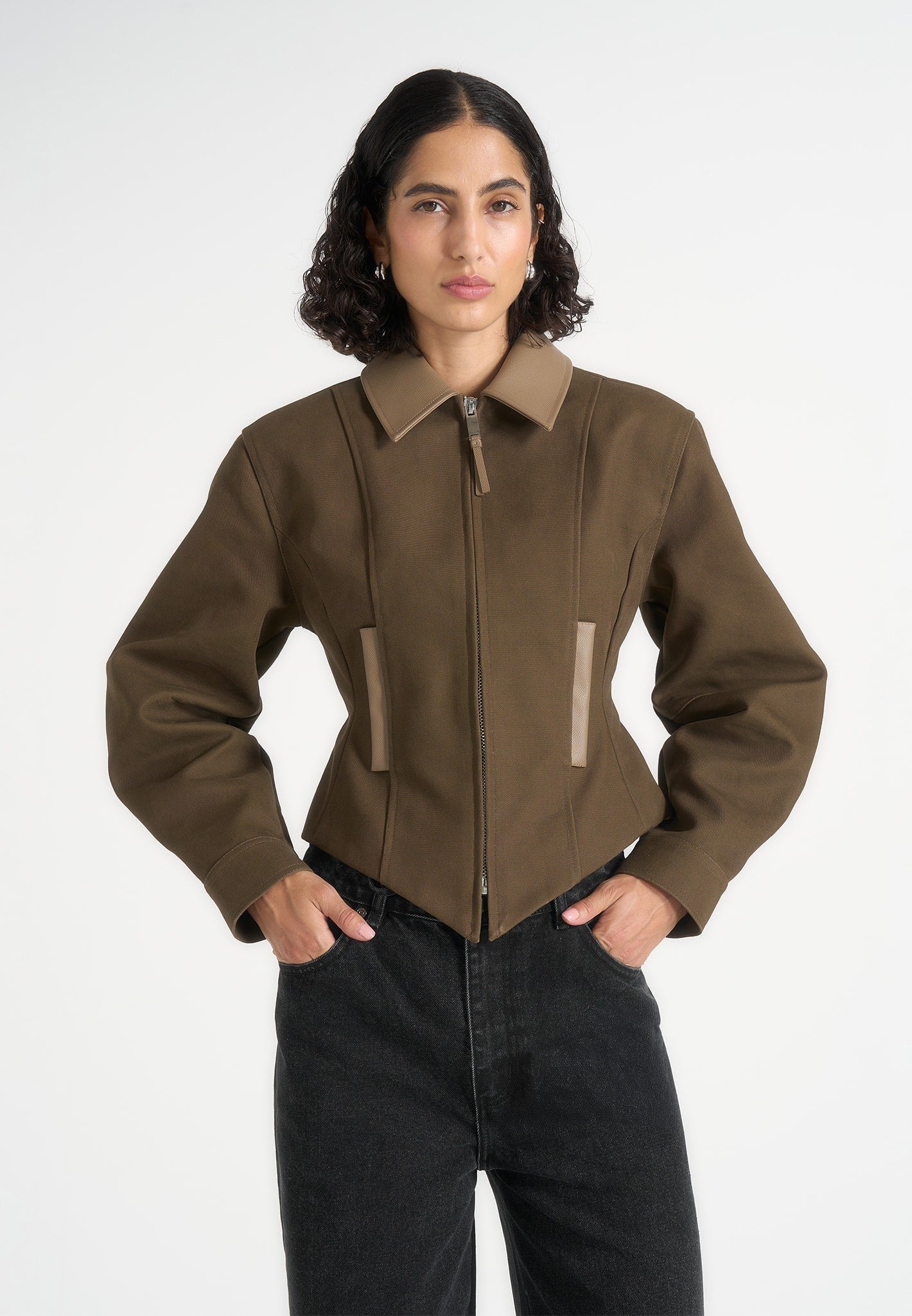 Manière De Voir Hourglass Gabardine Jacket - Khaki