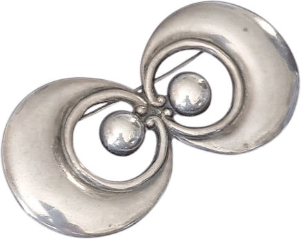 Early Los Costillos Sterling Double Sphere and Crescent Brooch and Earring Set MCM Minimalist