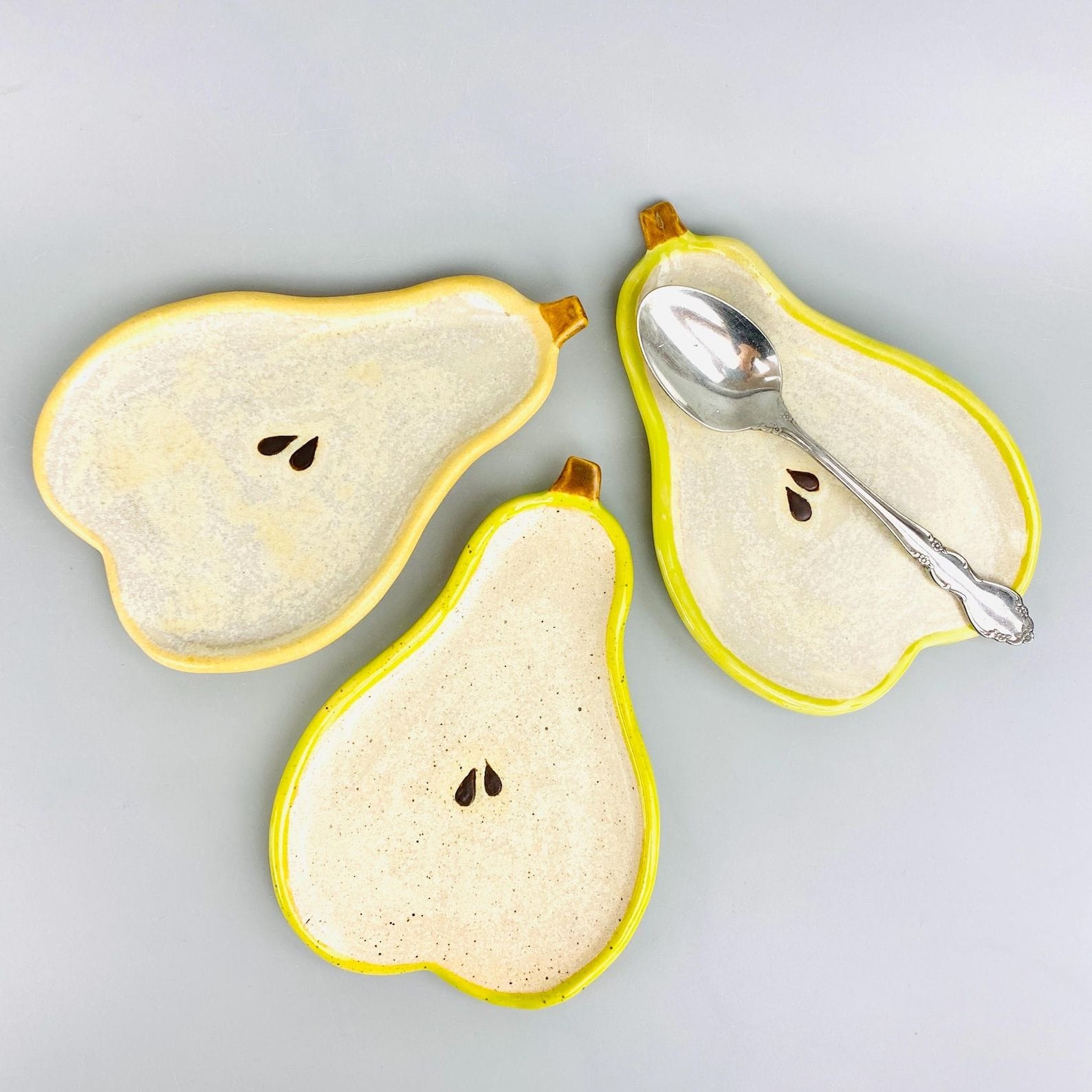 KeriClementine Ceramic Pear Spoon Rest Green Gold