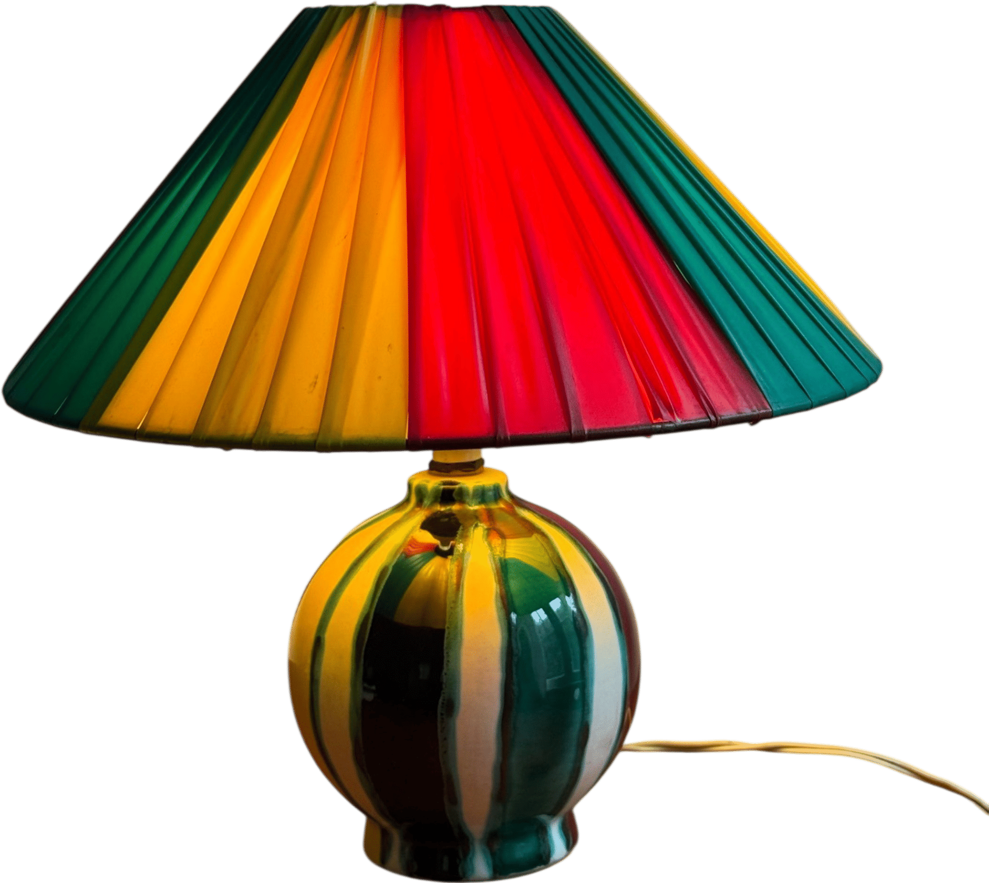1950s Ceramic Lamp with Striped Shade