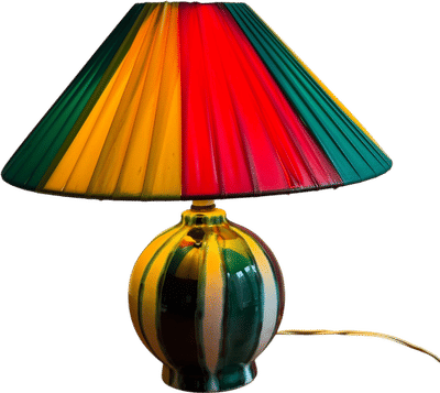 1950s Ceramic Lamp with Striped Shade