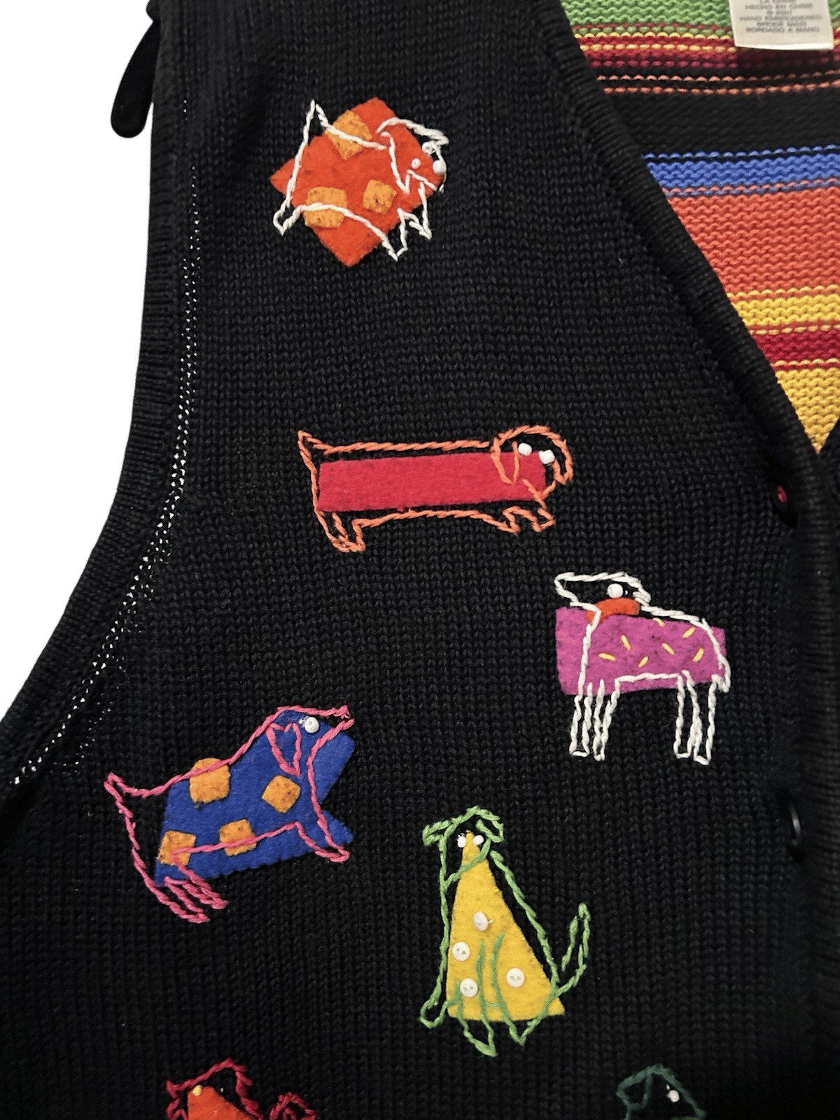 Vintage Black Embroidered Dog Sweater Vest