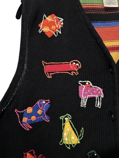 Vintage Black Embroidered Dog Sweater Vest