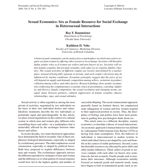 Sexual Economics: Sex as A Female Resource in Social Exchange 