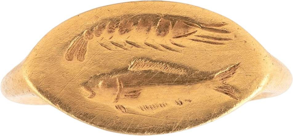 Greek Gold Ring with Fish and Crustacean