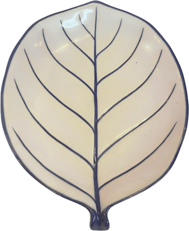 Champaka Leaf Mid-century Minimalist White & Blue Leaf Shaped Dish