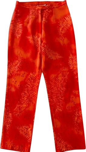 Vera Cristina Silk Pants Women’s Size 6 Coral Leaf Embroidered Eyelets Dressy