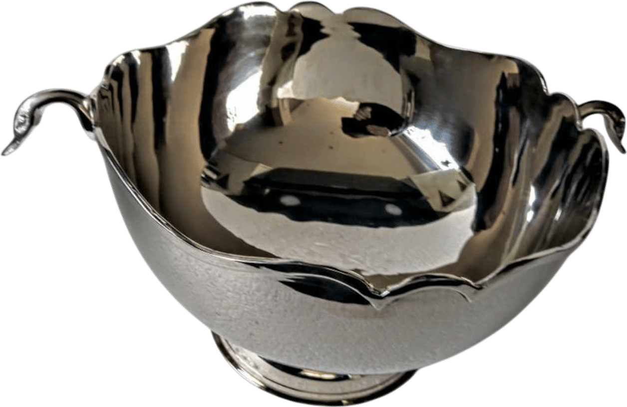 Vintage White metal wine champagne cooler with swan handles