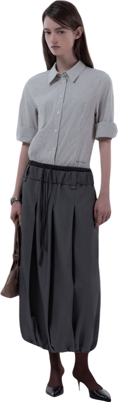 Gingham Waistband Balloon Skirt