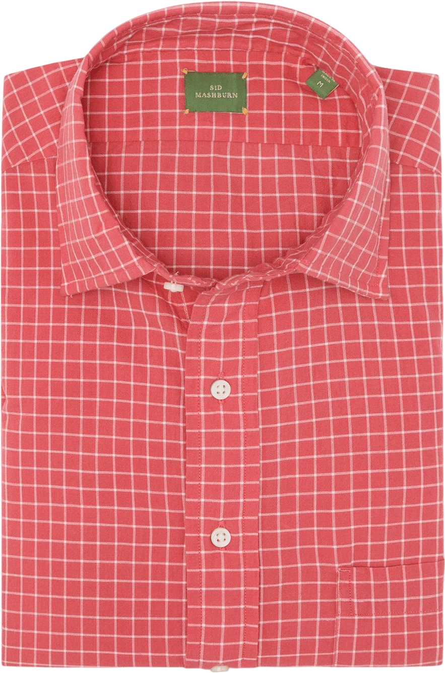 Sid Mashburn Handmade Spread Collar Sport Shirt Coral/Bone Windowpane Madras