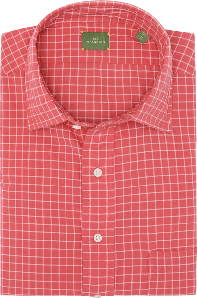 Handmade Spread Collar Sport Shirt Coral/Bone Windowpane Madras
