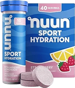Nuun Sport Electrolyte Tablets with Magnesium, Calcium, Potassium, Chloride & Sodium, Gluten Free & Vegan, Strawberry Lemonade, 4 Pack (40 Servings Total)