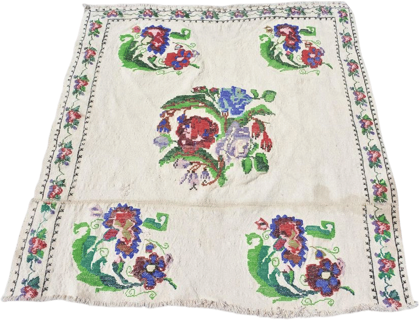 Vintage Turkish Rug, Floral Design, 102x108cm