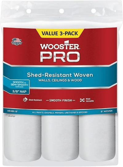 Wooster Pro shed-resistant woven roller covers in 3/8 inch nap smooth finish