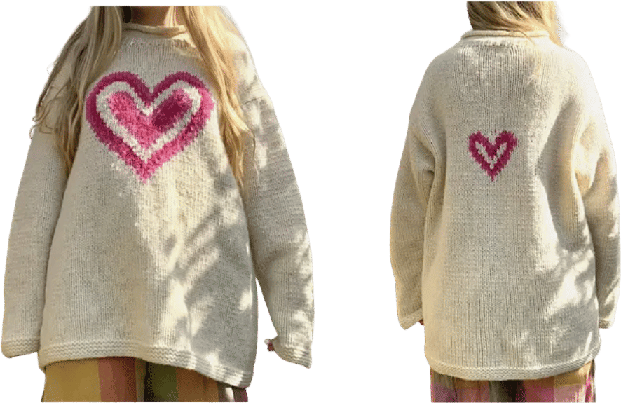 Vintage Pachamama Pink Heart Wool Sweater