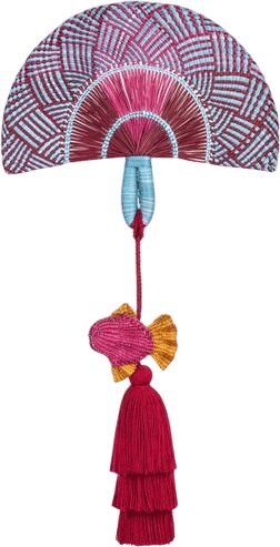 Maison Alma Crisscross Red and Baby Blue Fish Fan