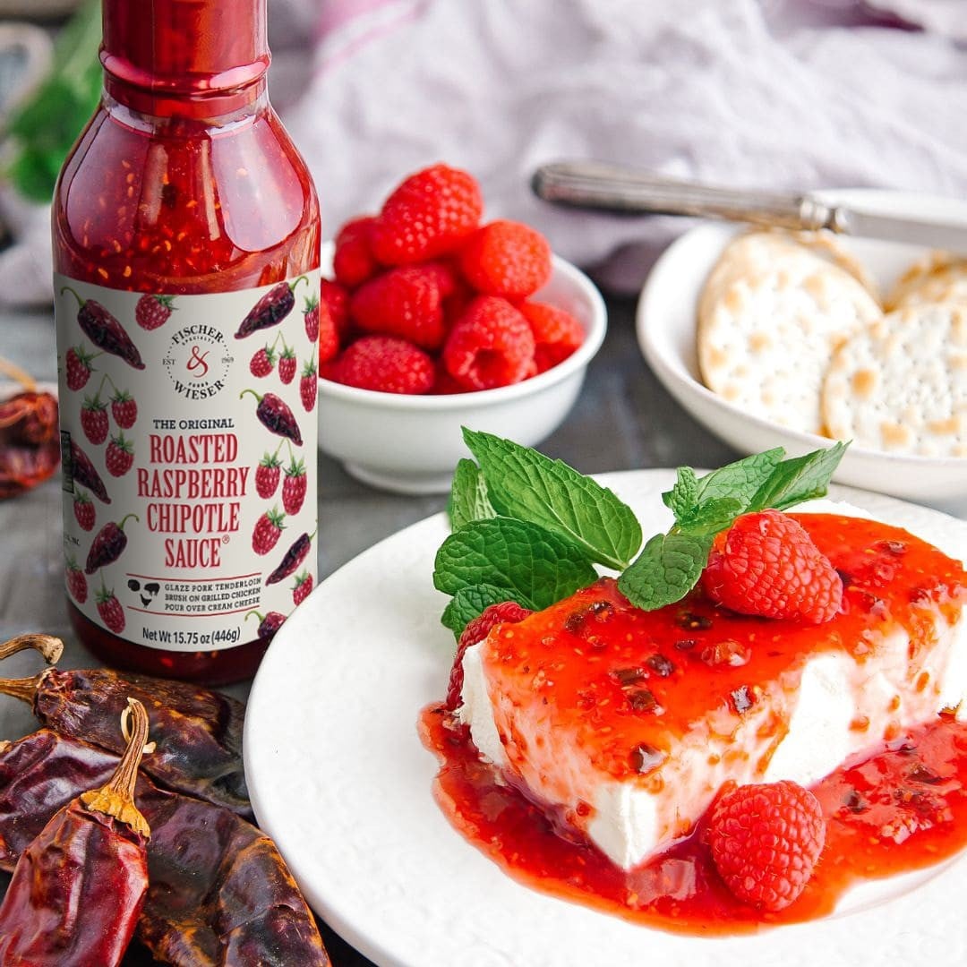 Raspberry Chipotle Sauce over Baked Brie or Cream Cheese 🌶️